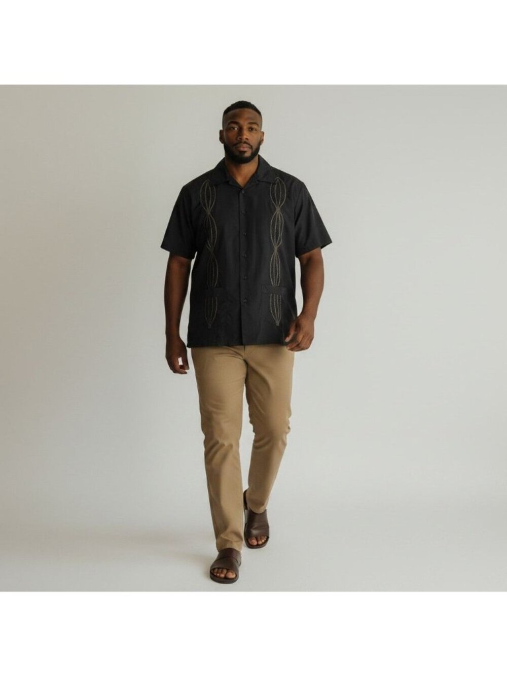 Haband Genuine Guayabera XL Black Short Sleeve Embroidered Shirt